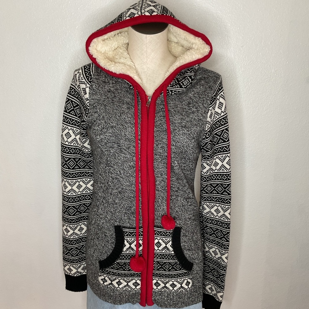 Nordic Fair Isle Zip Up Hoodie Cardigan Sweater - Picture 2 of 16
